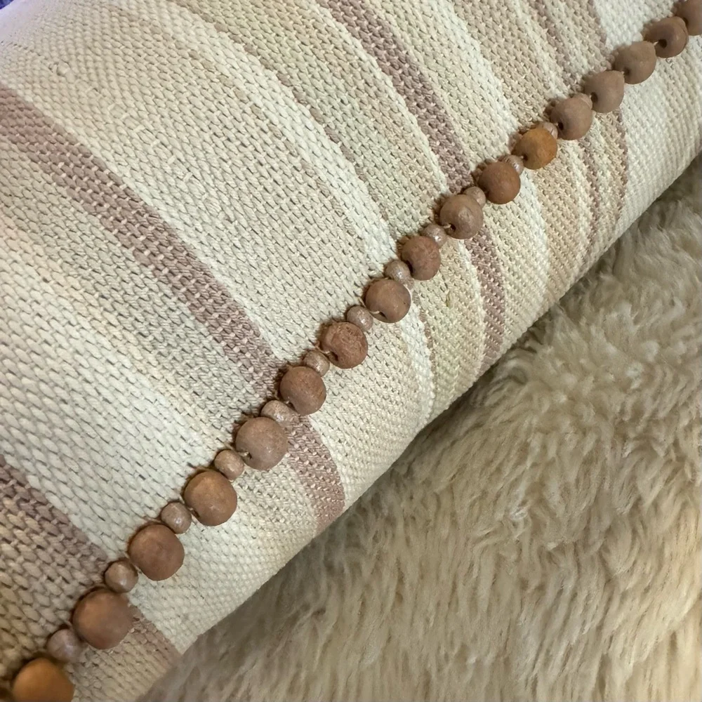 Crate&Barrel Neutral Stripe Beaded Accent Pillow Cover